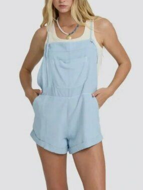 Billabong Wild Pursuit Yarn-Dyed Overalls Romper Blue Size Large